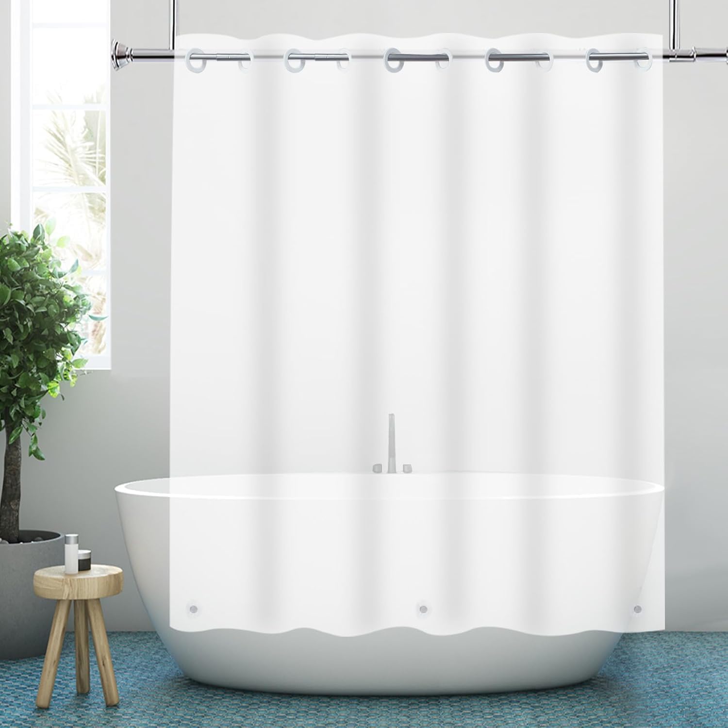 No Hooks Shower Curtain or Liner - 8G Heavy Duty Mesh Bathroom Shower Curtain No Hooks, Waterproof Plastic and PVC, Standard Size 74 x 74 Inches, Square (Diamond Pattern)