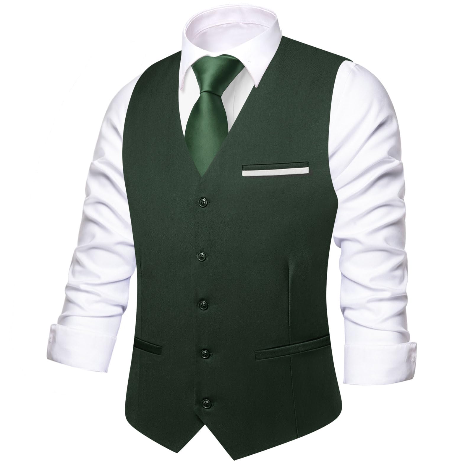 Hi-Tie Men's Formal Suit Vest Solid Fit Vest for Men 3 Pockets V Neck Waistcoat Business Wedding Casual