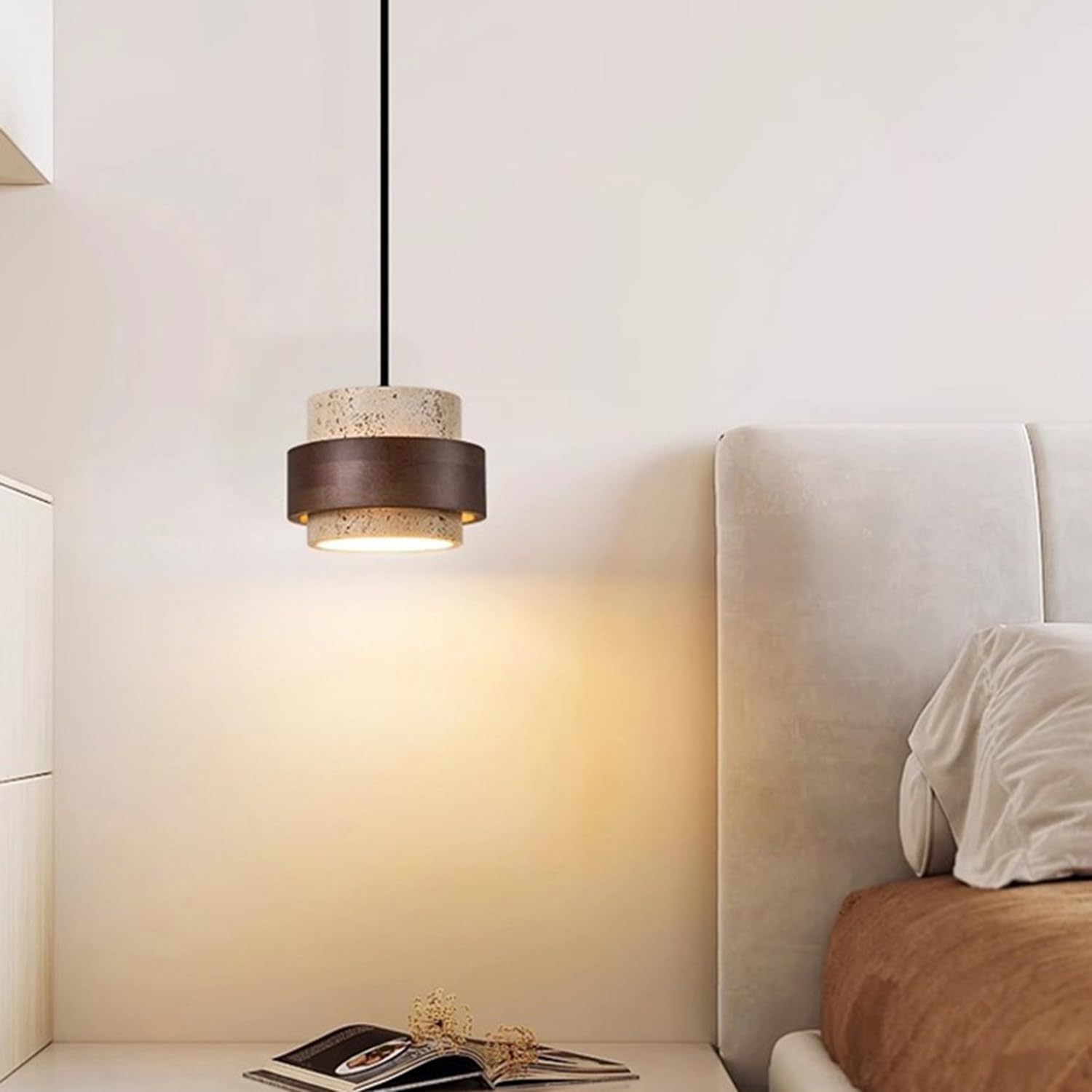Cylindryczna Lampa Wisząca Z Połowy Wieku Nowoczesne, Spersonalizowane Lampy Wiszące Żółty, Naturalny Żyrandol Z Trawertynu Mała Lampa Sufitowa Z Gwintem E27 Do Jadalni Lub Gabinetu