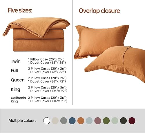 Miniatura 4 de Simple&Opulence Juego de funda de edredón de lino francés de 104 x 98 pulgadas, 3 piezas (1 funda de edredón, 2 fundas de almohada), mezcla de lino