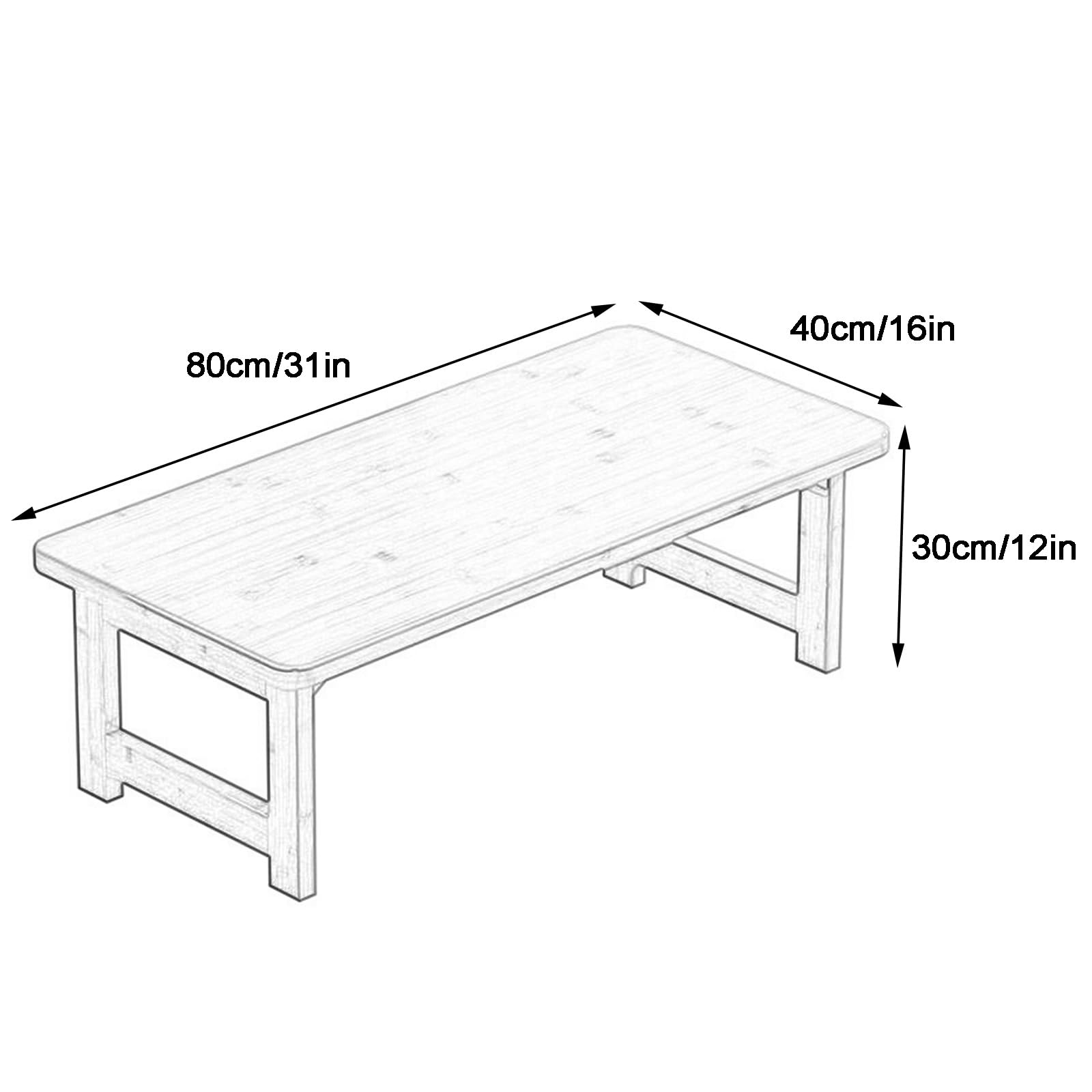 Japoński Stolik Kawowy, Składany Stolik Kawowy z Drewna, do Salonu, Jadalni, Sypialni, na Matę Tatami, do Herbaty, Jadalni, Sypialni, Udźwig 60 kg(Brown,80x40x30cm/31x16x12in)