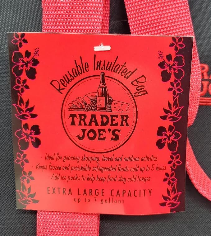 Generic Trader Joe's Large Insulated Cooler Tote Bag, Reusable, Hot/Cold Insulation, Grocery Carry Bag, Cranberry