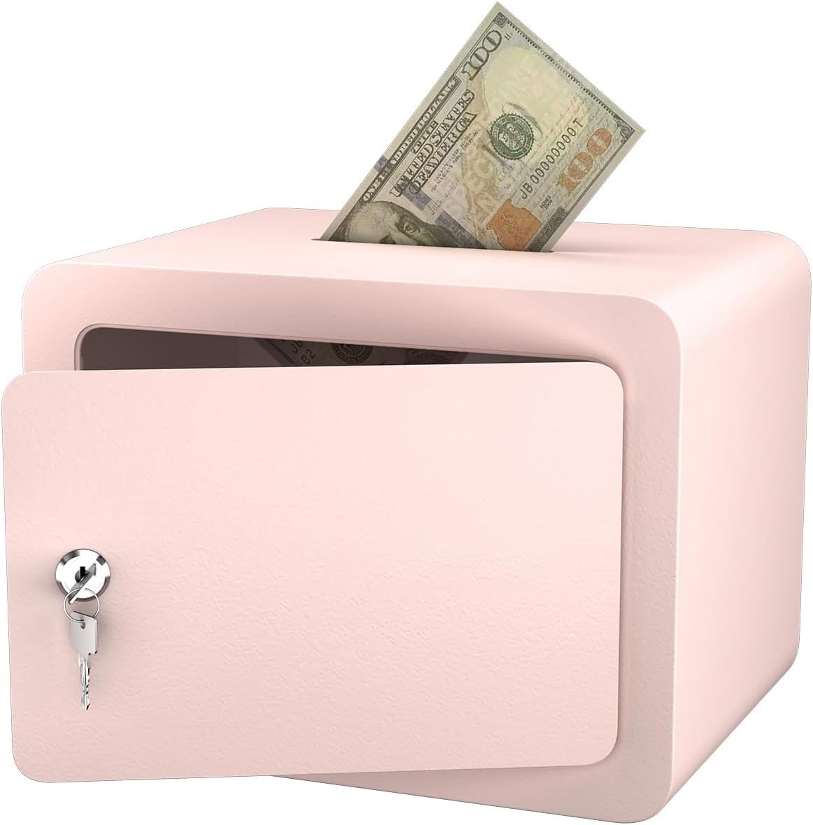 Mini Safe With Key And Wall Mounting Kit - 0.23 Cubic Feet Security Box For Cash, Jewelry, Passport - Ideal For Home,Dorm, And Travel (Pink (Key), 0.23 Cu ft(Round Corner))