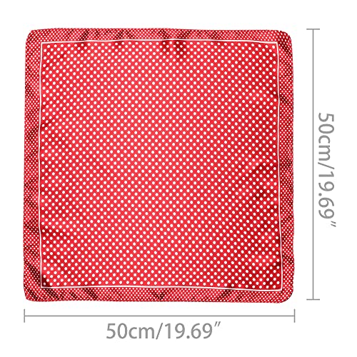 Allegra K 2Pcs 50cm Women Satin Printed Square Kerchief Hair Wrap Neck Scarf 50 * 50cm/19.69 * 19.69"(L*W) Red Dots&Red Dots 5