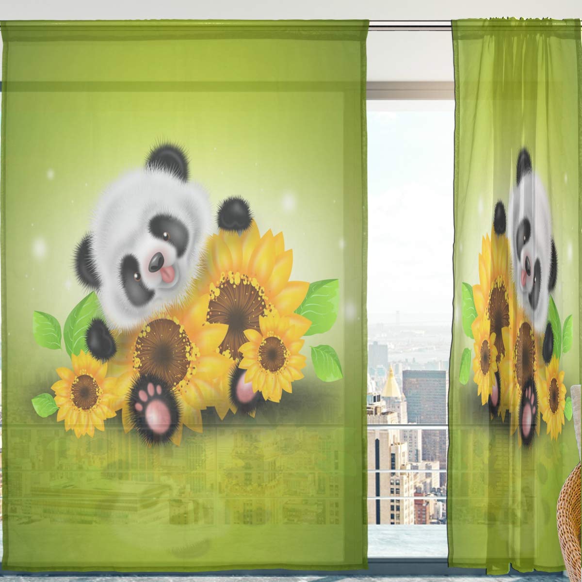 Mnsruu Fenster Vorhänge, Gardinen Panda Muster Modern Voile Platten Tüll Gardinen 198 cm Lang für Wohnzimmer Schlafzimmer Fenster Decor Set von 2