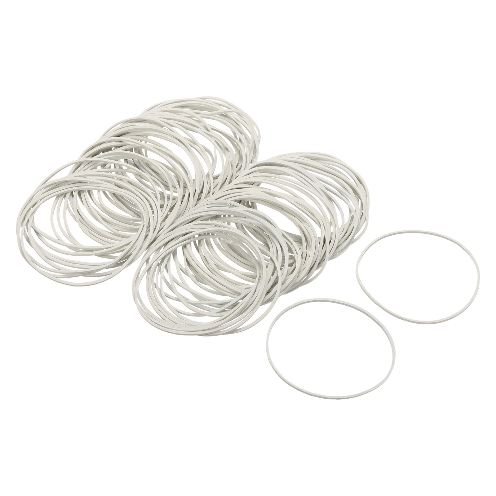 sourcing map 100 Pack Rubber Band Stretchable Rubber Elastic Band White 75mm x 1.4mm Hair Rubber Bands for Home Office — image 1