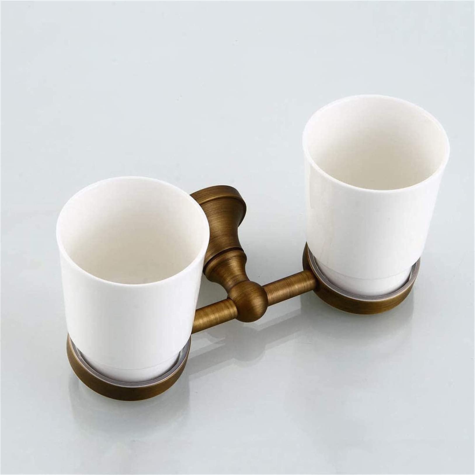 Europäischer Stil Doppel Keramik Cup-Halter, Alles Bronze Antiquität Zahnbürstenhalter Wandmontage Kreativität Zahnbürste Becherhalter Retro Badezimmer Zubehör