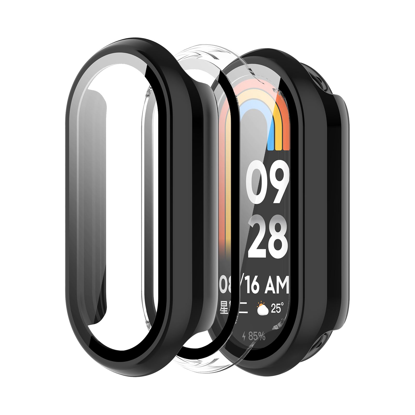 Protector Pantalla Mi Band 9 Ivoler 3 Piezas Funda Para Xiaomi Smart Band 8 Active/Redmi Smart Band 2 / Amazfit Band 7, Protector De Pantalla De Cristal Vidrio Templado Duro PC Anti-arañazos