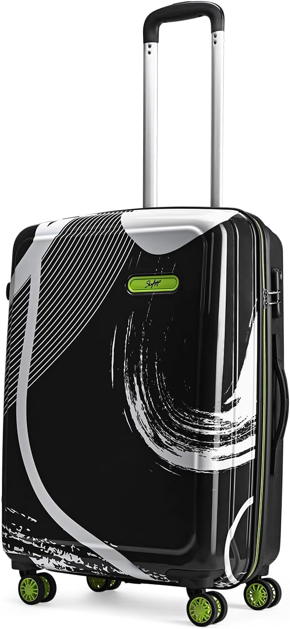 Skybags Medium Pp Spinner Wheels Splash Size Hard Luggage (65 cm) | Printed Luggage Trolley with 8 Wheels and in-Built Combination Lock | Unisex, Black