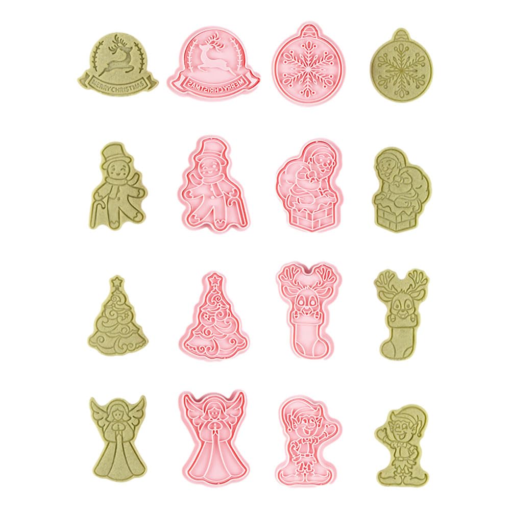 CANDeal 8pcs Christmas Cookie Mold Set, 3D Cookie Stamper with Plunger, Santu Claus and Gift,Milu Deer,Christmas Tree, Angel,Gingerbread Man,Snowflake DIY Cake Baking Xmax Party Supplies