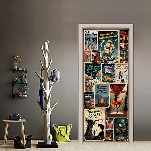 Miniatura 7 de arricraft 2 calcomanías autoadhesivas para puerta, 31.5 x 78.7 pulgadas, pósteres retro de películas, murales de puerta, calcomanías de PVC