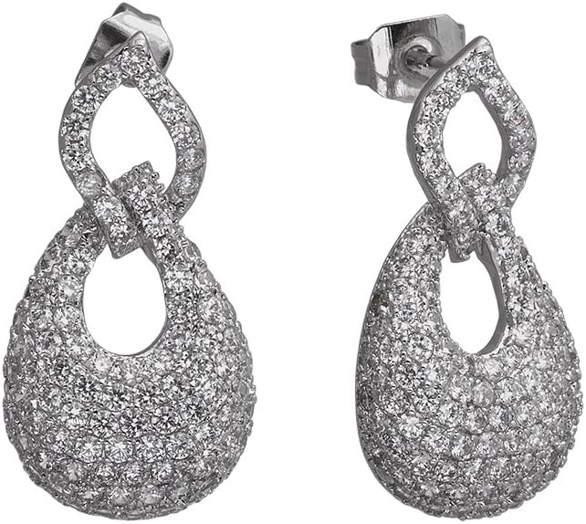 Fine Micro Pave Set Simulated Diamond Cubic Zirconia White Gold Plated Pear Shape Earrings