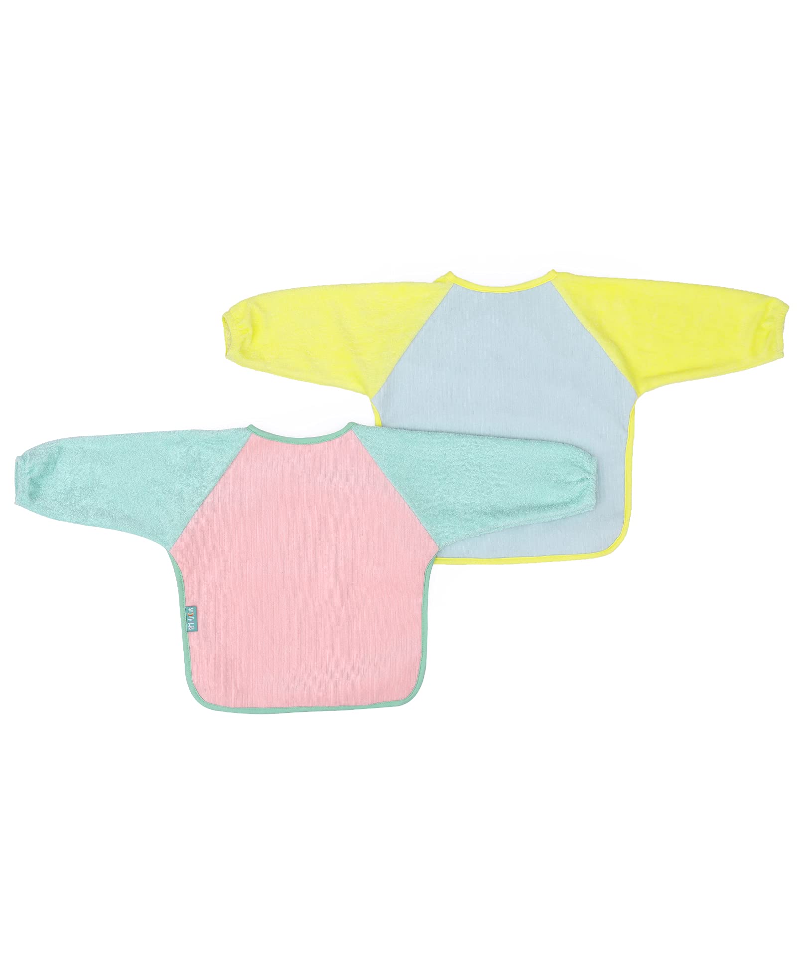 Mi Arcus Cotton Full Sleeve Water Resistant Coverall Feeding Bibs/Apron with Velcro Closure for Baby Boys Girls 9M -12 M(Pk of 2) - Pastel Multi-picture-12