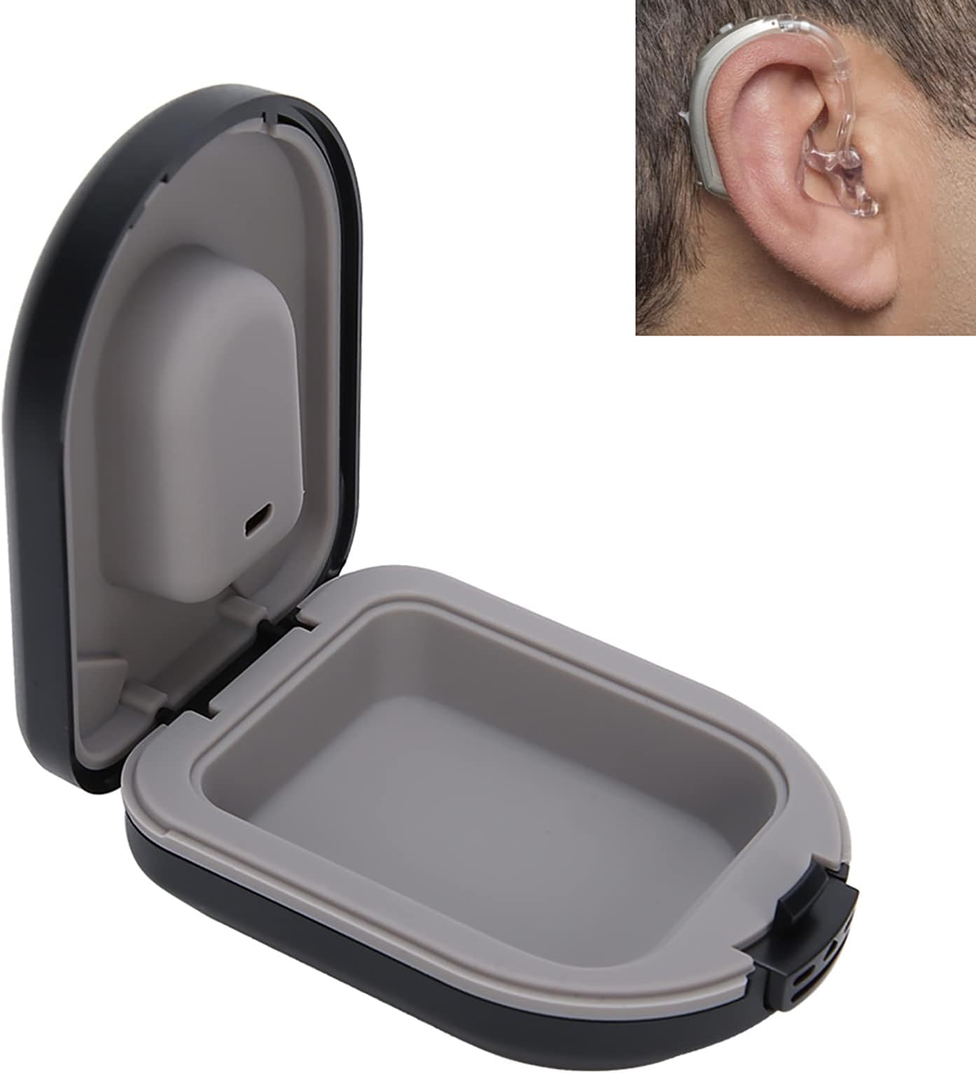 Hearing Aid Case, BehindtheEar Hearing Aid Box, Waterproof Drop Resistance Storage Box, Black (2.6 x 2 x 1in)