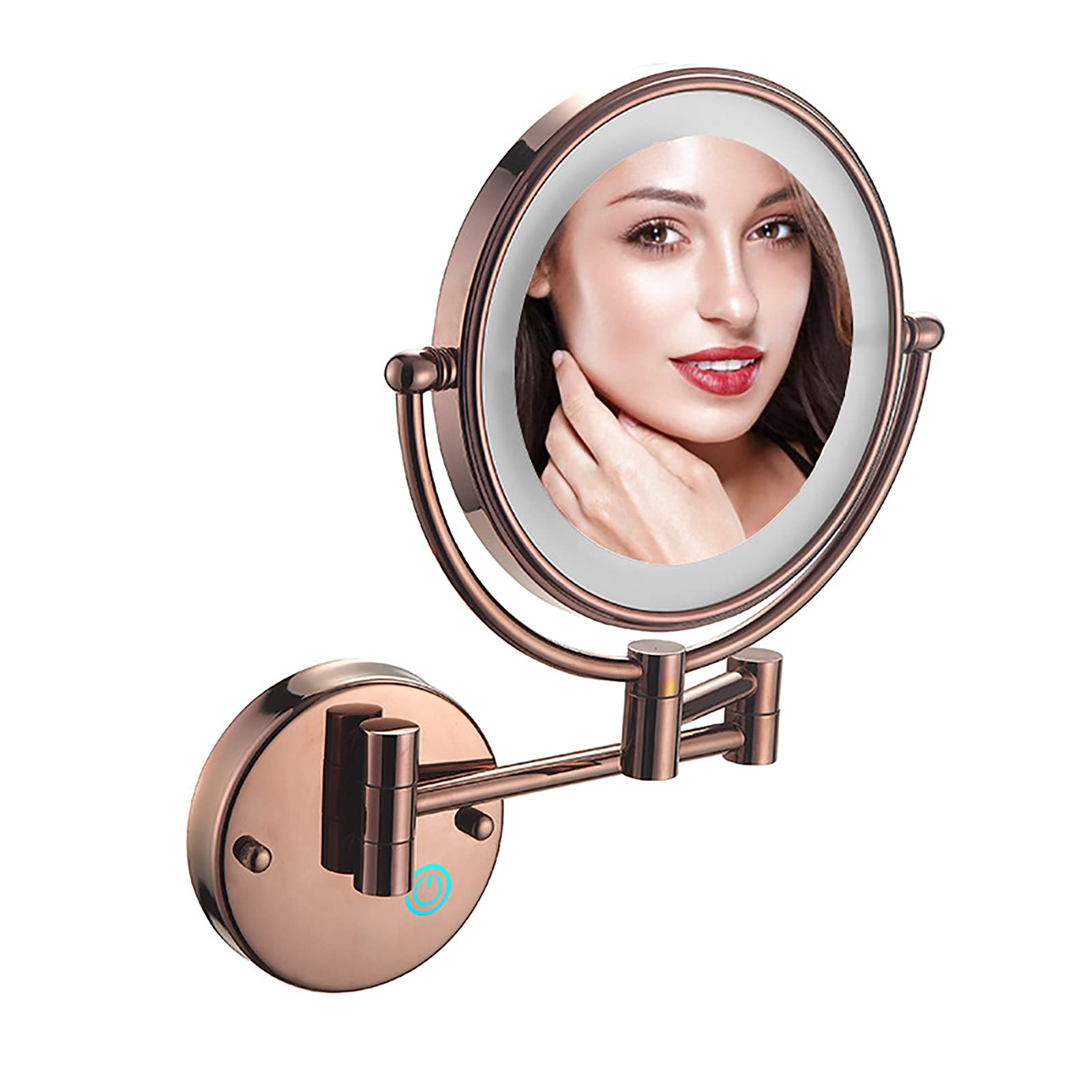 Specchio Trucco da Parete con Luci, Specchio Cosmetico Illuminato a LED,Specchio Cosmetico Ingranditore,con Ingrandimento 3X/1X,Perfetto Come Regalo per Donna e Ragazza,Rose Gold