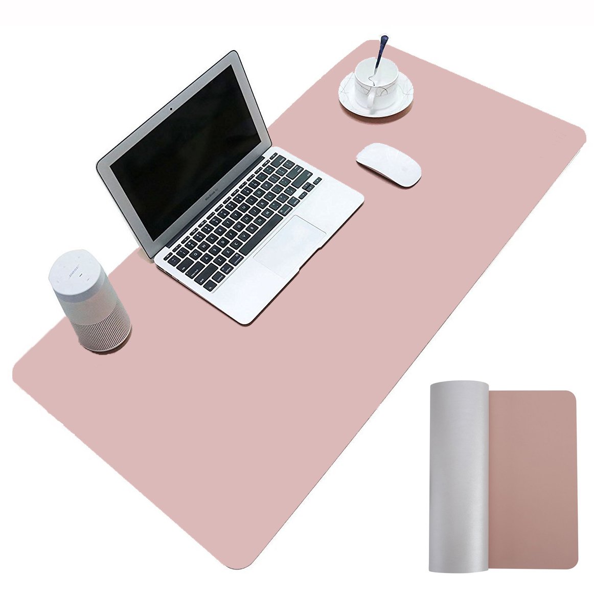 ele ELEOPTION Pelle PU Mouse Pad, Multifunzionale Impermeabile da Ufficio Scrittura Mat, Doppio Lato Ultra-Sottile Pad per Ufficio casa (90x45cm, Blu Scuro/Giallo