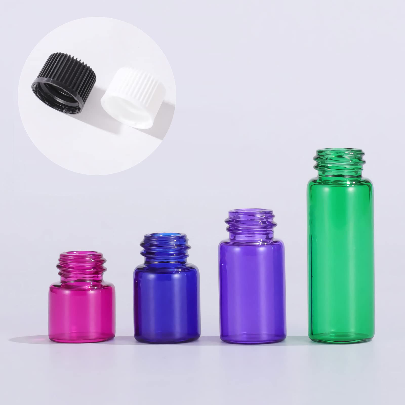 200 Stück Kleine Leer 5ml Blauglas Flasche mit Öffnungsreduzierer, Braun Tropfflasche mit Schwarz Schraubverschluss Glasflaschen für Ätherisches Öle Essenzen Aromatherapie