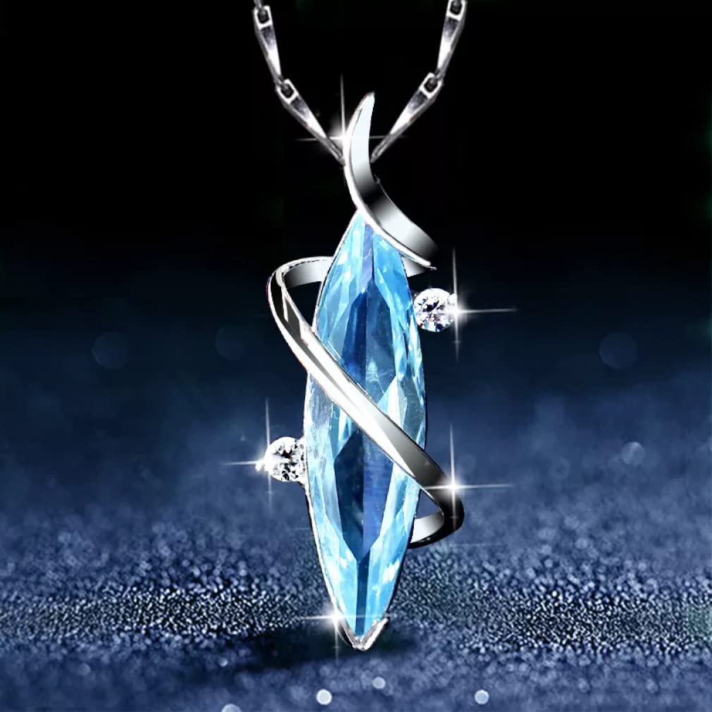 Silber 925 Halskette für Frauen Aquamarin Anhänger Schmuck mit Edelsteinen weibliche Wassertropfen geformte Halsverzierungen