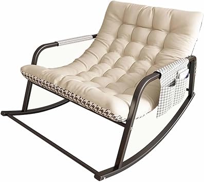 Modern Lounge Chair for Balcony Upholstered, W/Side Pockets, Outdoor Rocking Chair with Armrests, Modern Relax Rocking Chair Relaxing Chair for Nursery/Living Room White
