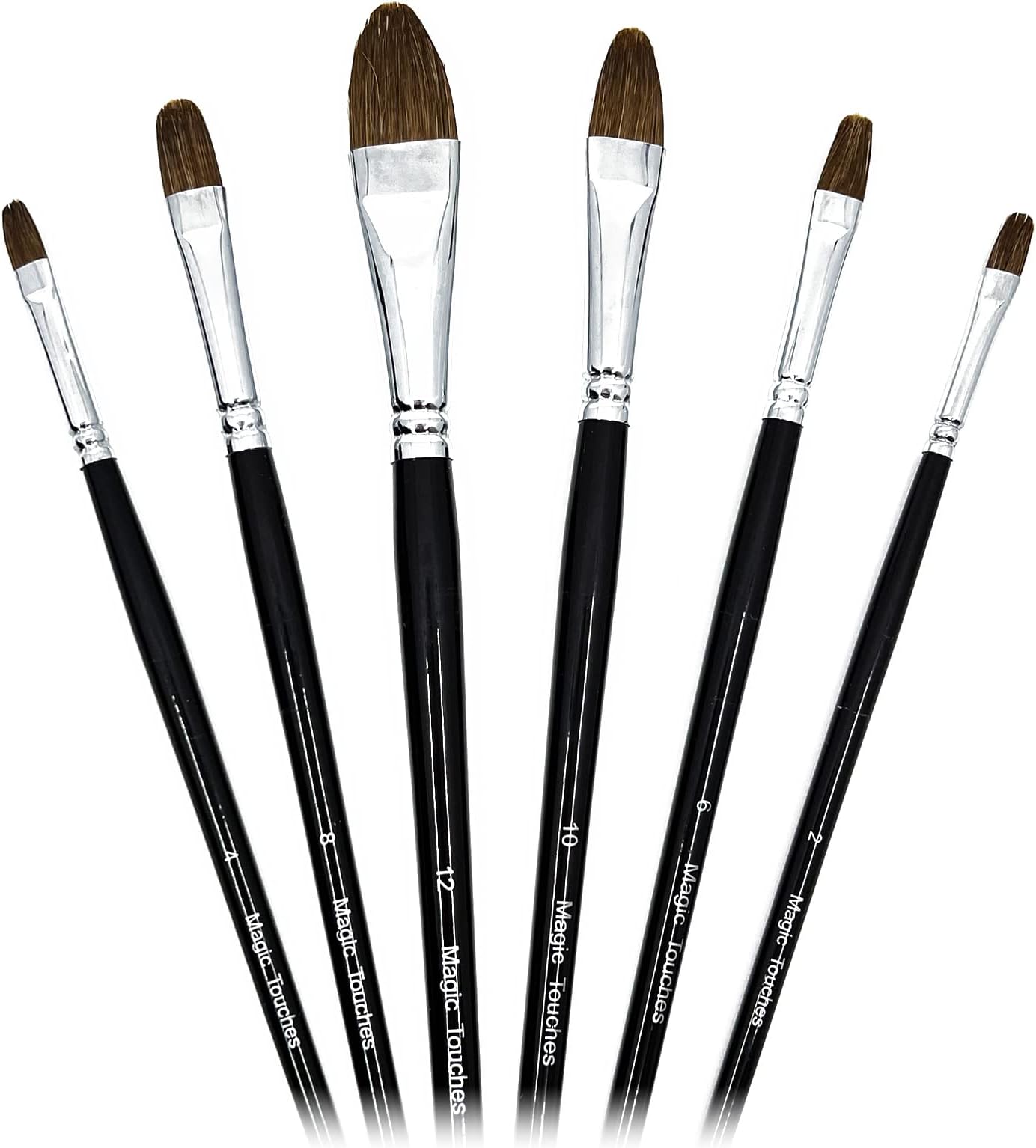 Magic Touches Artist Paint Brush Set (6 Sizes), Natural Sable Filbert Tip, Best Absorption Smoothest Flow for Watercolor Oil Acrylic Gouache, Painting Art Supplies for Beginners to Professionals