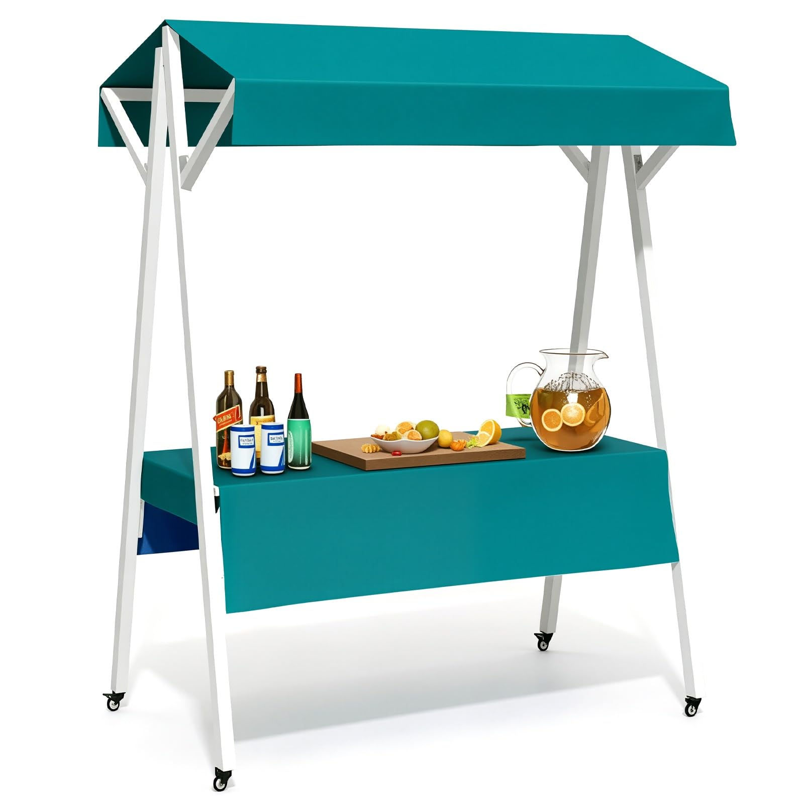 JINGSHIQIAOPL Portable Vendor Cart with Canopy and Wheels, Folding Market Stand for Farmers Markets, Craft Fairs, and Outdoor Events(Green)