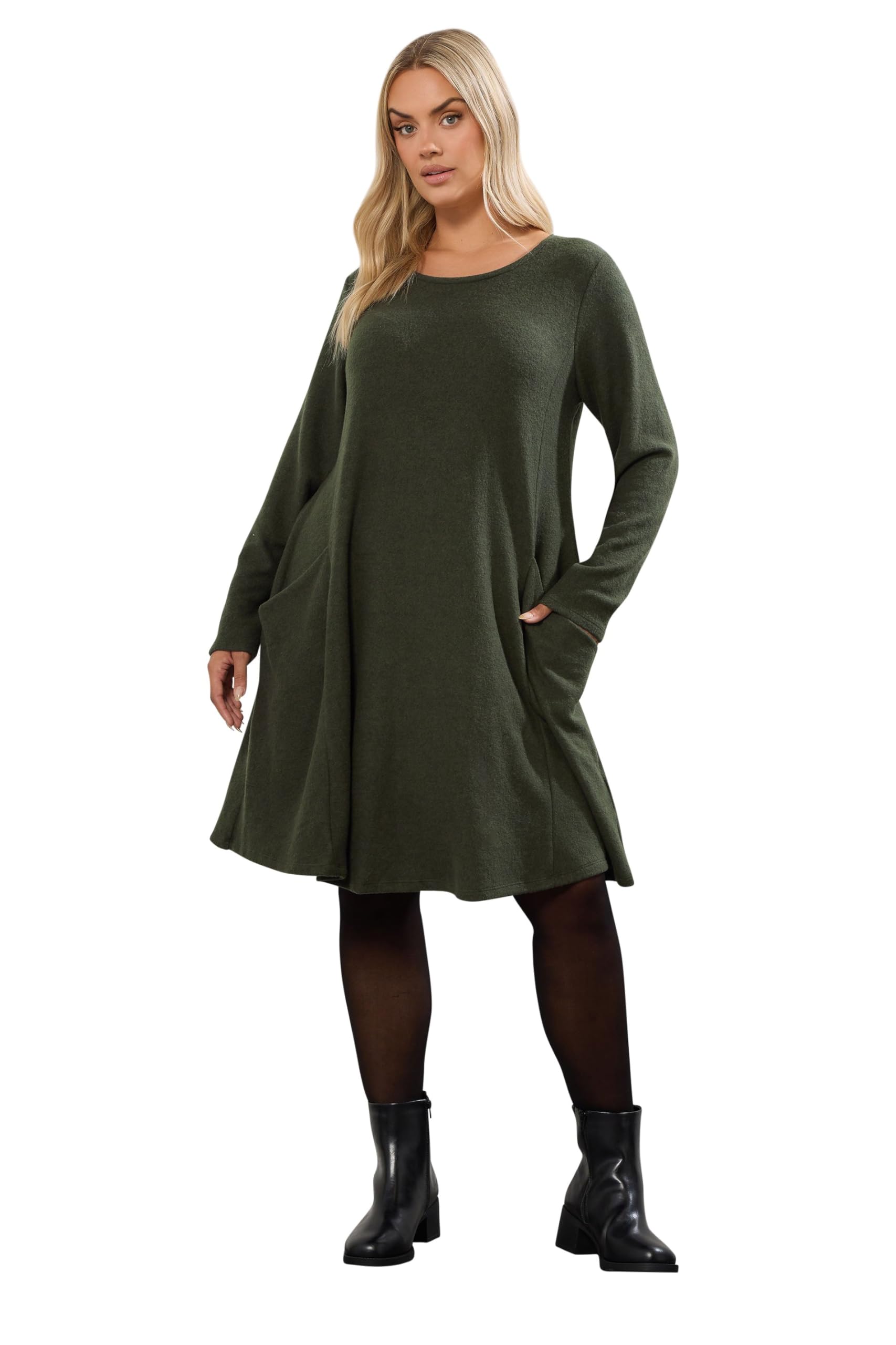Yours Curve Green Soft Touch Pocket Dress - Women's - Plus Size Curve