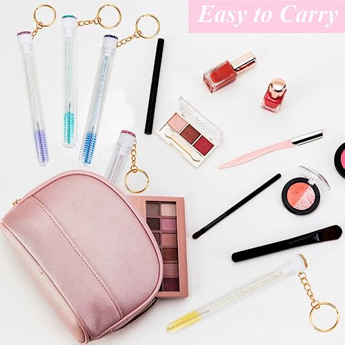 Miniatura 4 de Juego de 48 varitas de rímel desechables, incluye 24 cepillos desechables de cristal para pestañas y 24 llaveros de diamante reutilizables, tubos de