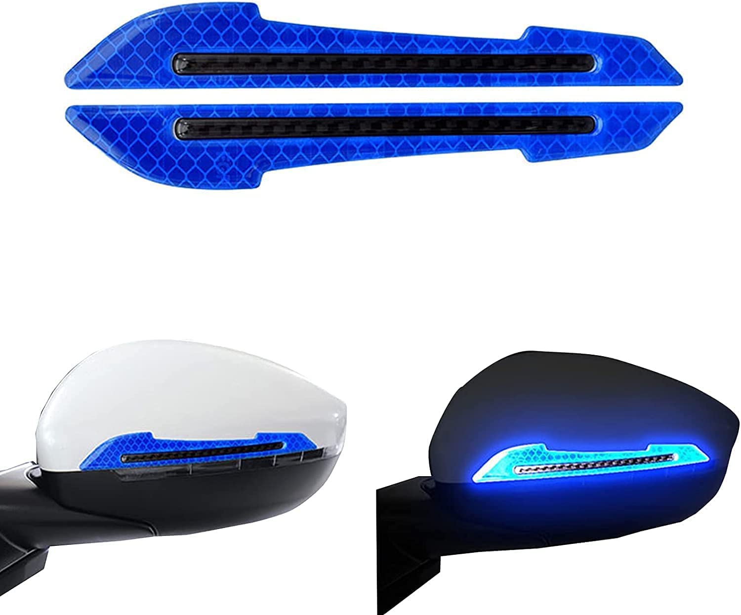 Mr Fix® 2 Pcs Car Reflective Stickers Super Reflective Rearview Mirror Trim Stickers Car Anti-Collision Strips Reflective Anti-Scratch Protection (Blue) for Magnite