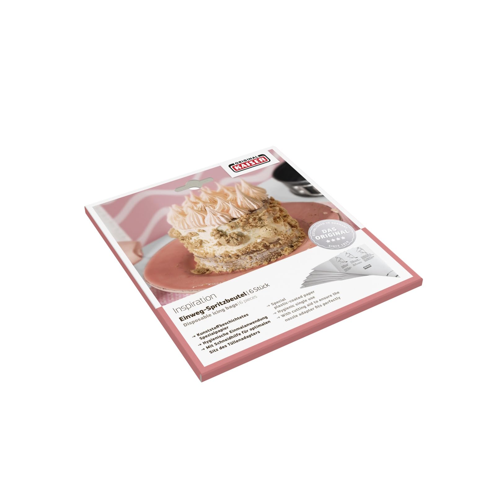 Kaiser Klasyczne jednorazowe rękawy cukiernicze 6 sztuk, jednorazowe rękawy cukiernicze pokryte tworzywem sztucznym, specjalny papier, higieniczne jednorazowe zastosowanie, linia pomocnicza do cięcia