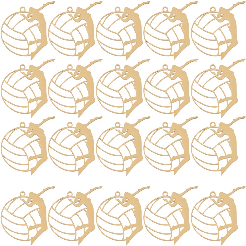 Breloques ballon de volley ball en acier inoxydable doré pour création de bijoux