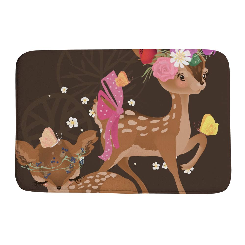 Tapis de bain cerf marron animaux forêt velours corail 91x61cm