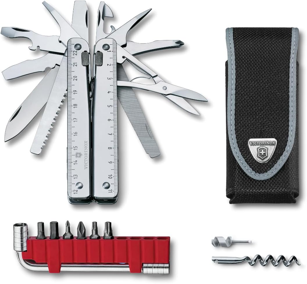 Swiss Tool X Plus Swiss Army Knife, Large, Multi Tool, 37 Functions, Locking Blade, Case, Silver