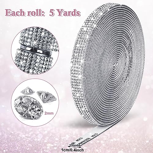 Tetutor 5 Yards Self Adhesive Rhinestone Ribbons, Sliver Rhinestone Strips, Diamond Crystal Rhinestone Ribbon Roll Stickers Glitter Bling Ribbons Rhinestone for Crafts Fabric Car Shoes Décor