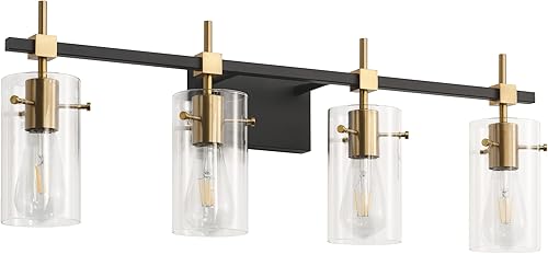Vista 38 de SOLFART Lámparas doradas de 3 luces de baño para espejo, luces de tocador de baño, aplique de pared Dorado,Negro y dorado,Níquel cepillado,Negro