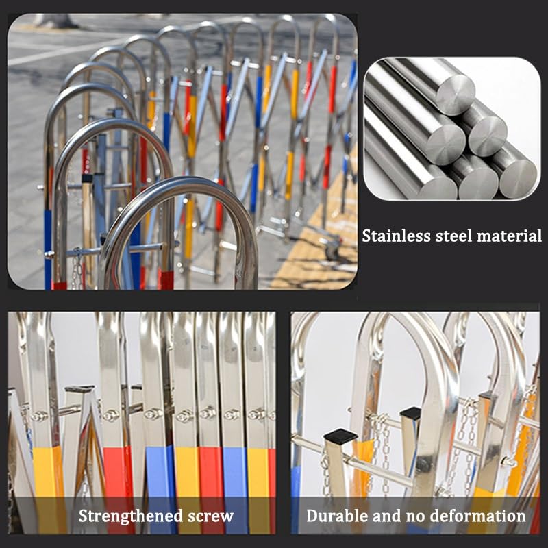 Barrière Extensible en Acier Inoxydable avec roulettes, clôture de Circulation rétractable pour marchés, écoles et Routes, argentée 1,1 x 7 m (3,6 x 23 pi) - Solution de