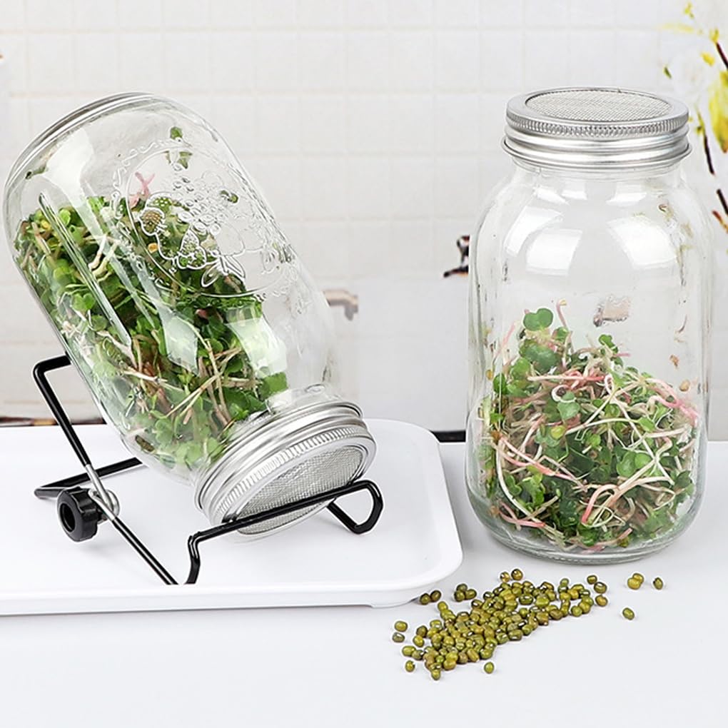 2 Supports pour bocaux en Verre de 1 000 ML, Outil de Germination, Filtre en Acier Inoxydable Blanc pour la Croissance des Plantes, accès pour aux