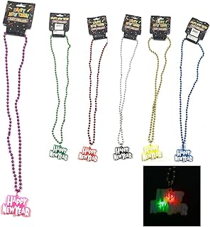 Pack of 12 Happy New Year Eve 2022 Assorted Metallic Beads Light-up Party Necklaces