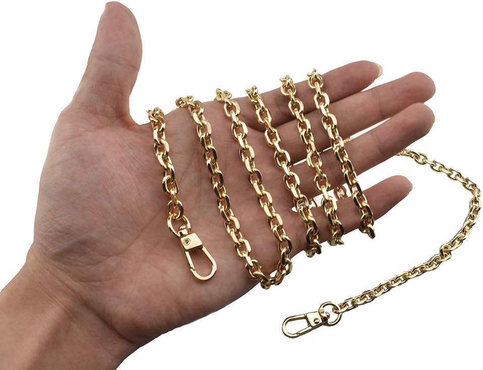 Mini Pochette Purse Chain Strap Thin Wide 6mm for LV Length 47.2 inches Thick 2mm Shiny Gold for Shoulder Cross Body Sling Handbag Wallet Clutch Comfortable Flat Metal Strap 1 Pack
