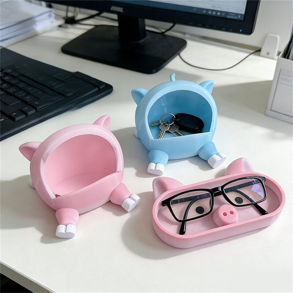 Pig Shaped Eyeglasses Holder, Cartoon Animal Piggy Glasses Stand Phone Holder for Home Office Decorative Gift (Red) image 4
