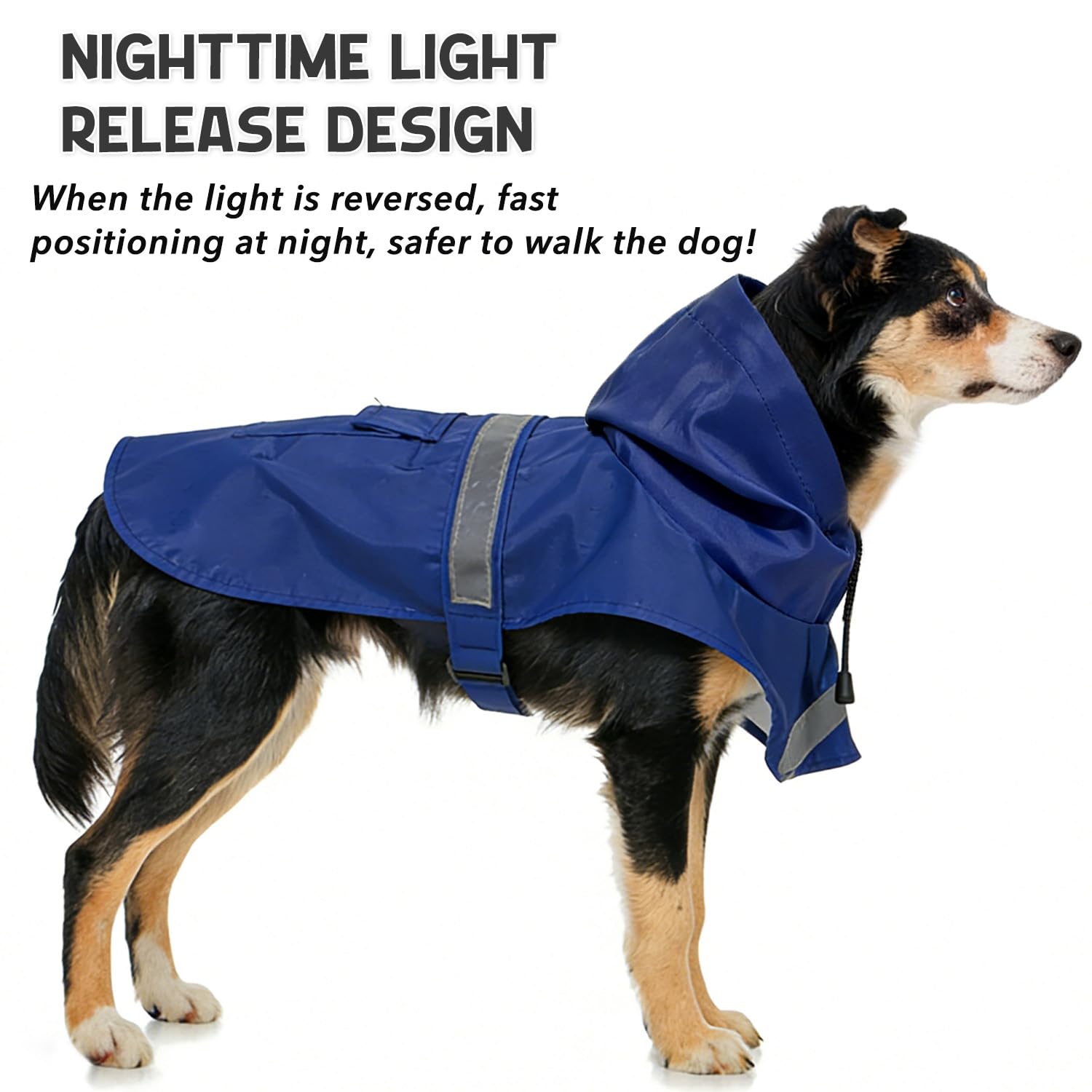 Guiding Star Manteau de Pluie pour Chien de Petite, Moyenne et Grande Taille - Imperméable avec Capuche - Veste de Pluie avec Bande réfléchissante - Bleu, Taille XL
