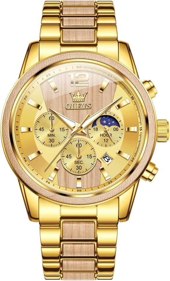 Men Watch Blue Gold Analog Quartz Stainless Steel Waterproof Luminous Date Luxury Casual Watch