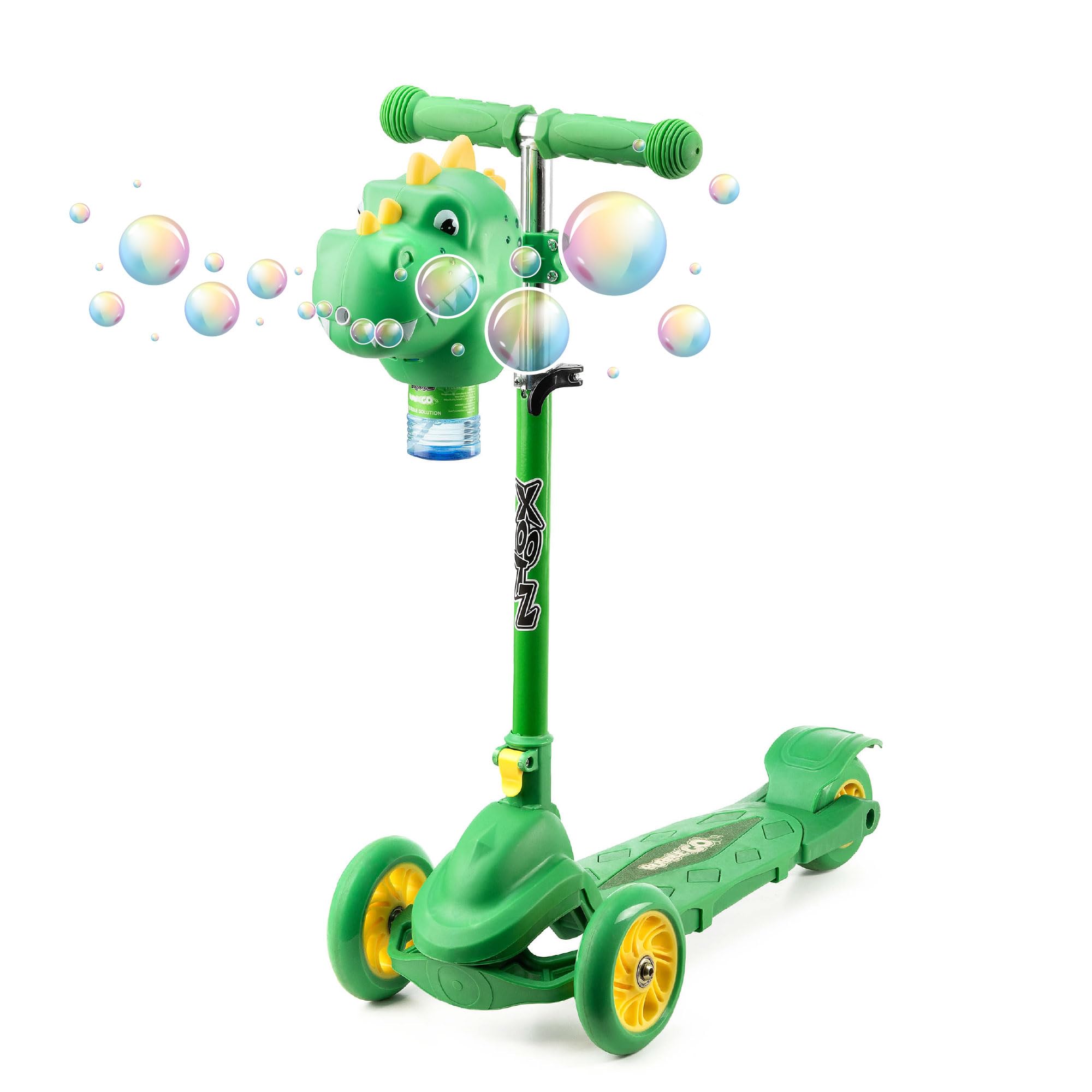 Xootz Bubble Go Dinosaur Tri-Scooter - Green & Yellow, Yellow,Green