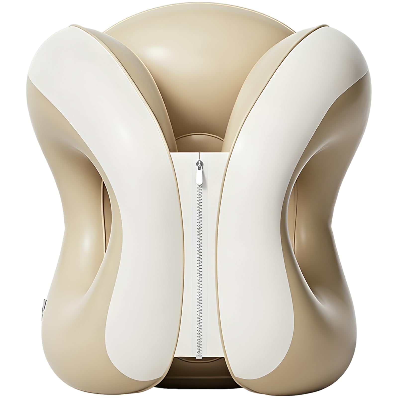 Aufblasbares Reisekissen in Creme, Multifunktionskissen mit stabiler Nackenstütze zum Schlafen am Schreibtisch, tragbare PVC Schlafhilfe für Büro, Schule, Auto, Zug, Flugzeug, 31 x 31 x 36 cm