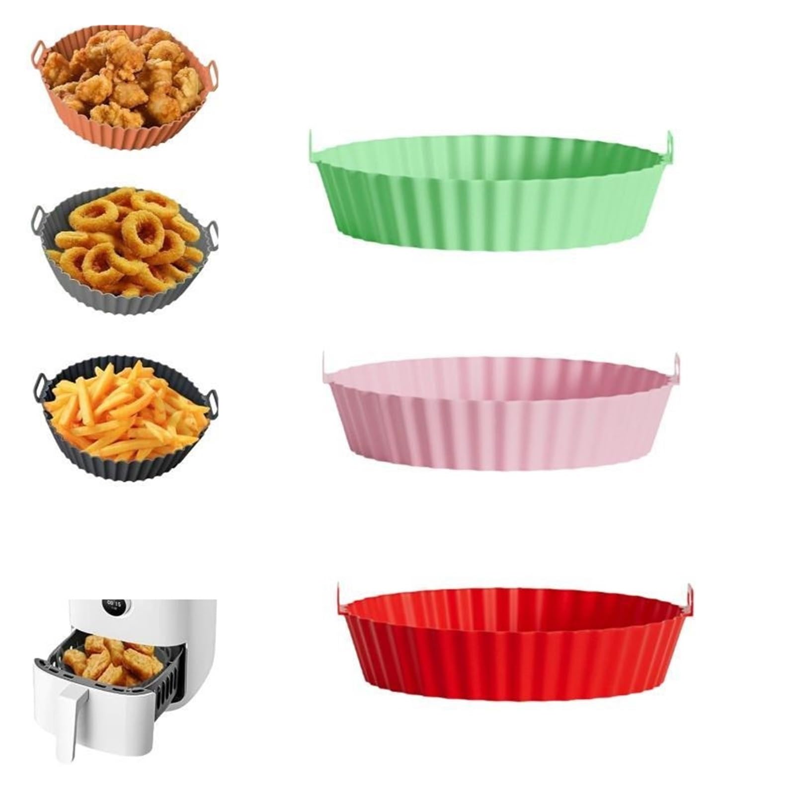 450°F Silicone Non-Stick Baking Mats, Dual Texture & Dishwasher Safe for Oven/Air Fryer, Crispy/Steam Cooking, 1/3/6Pcs(3PCS Red Round 22CM)