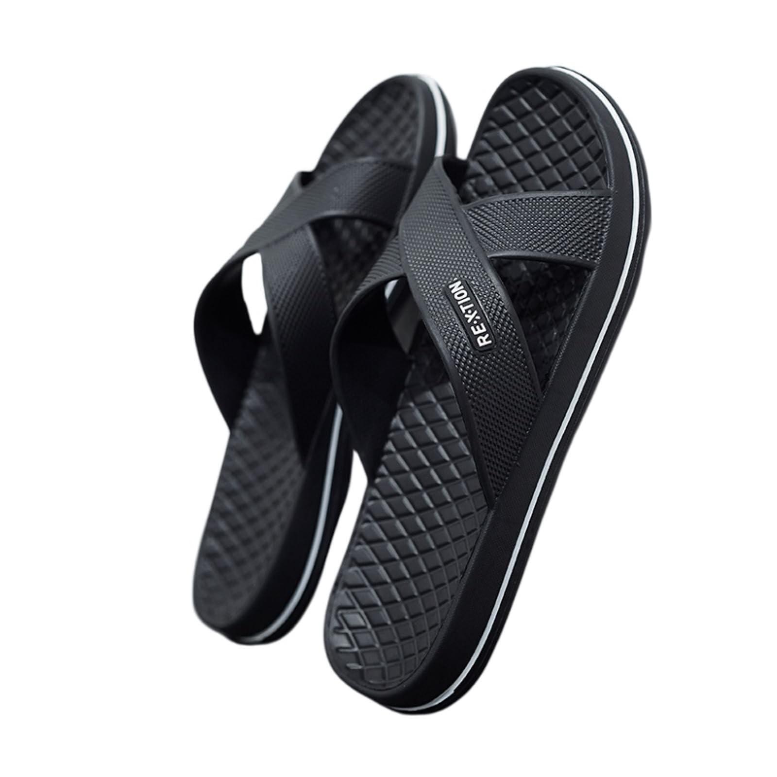 Ciabatte Uomo Slides Cinturina Incrociata degli Uomini con Diamante Textured Footbed Leggero Eva Sandali Anti-Scivolo All'aperto Scarpe da Spiaggia Estate Pantofole Casual-black-44