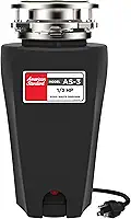American Standard 10-US-AS-3 Sistema de moagem de resíduos alimentares de aço inoxidável anticongestionamento, linha fina, 1/3 HP, preto