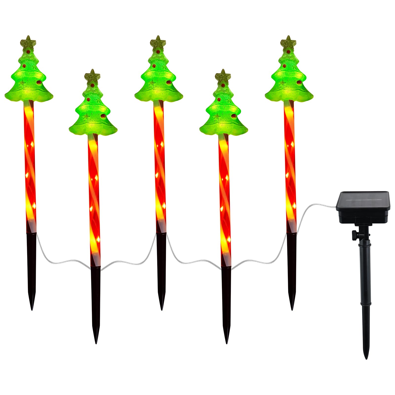 LUVDECO 5 Pcs Solar Christmas Pathway Lights Christmas Garden Lamp Decorations Waterproof Xmas Solar LED Powered Stake Lights for Outdoor Pathway Yard Patio Garden Lawn Decoration (Christmas Tree)