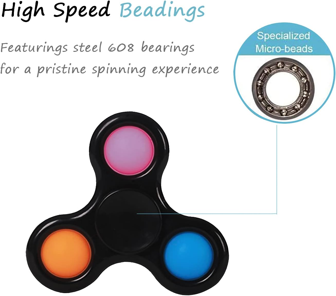 Fidget Spinner Pop Toy, 2Pcs Simple Dimple Fidget Spinner Stress Relief and Anti-Anxiety Tools for Kids and Adults, Sensory Irritability Toy for Autism with Special Needs to Relieve Stress. (Black)