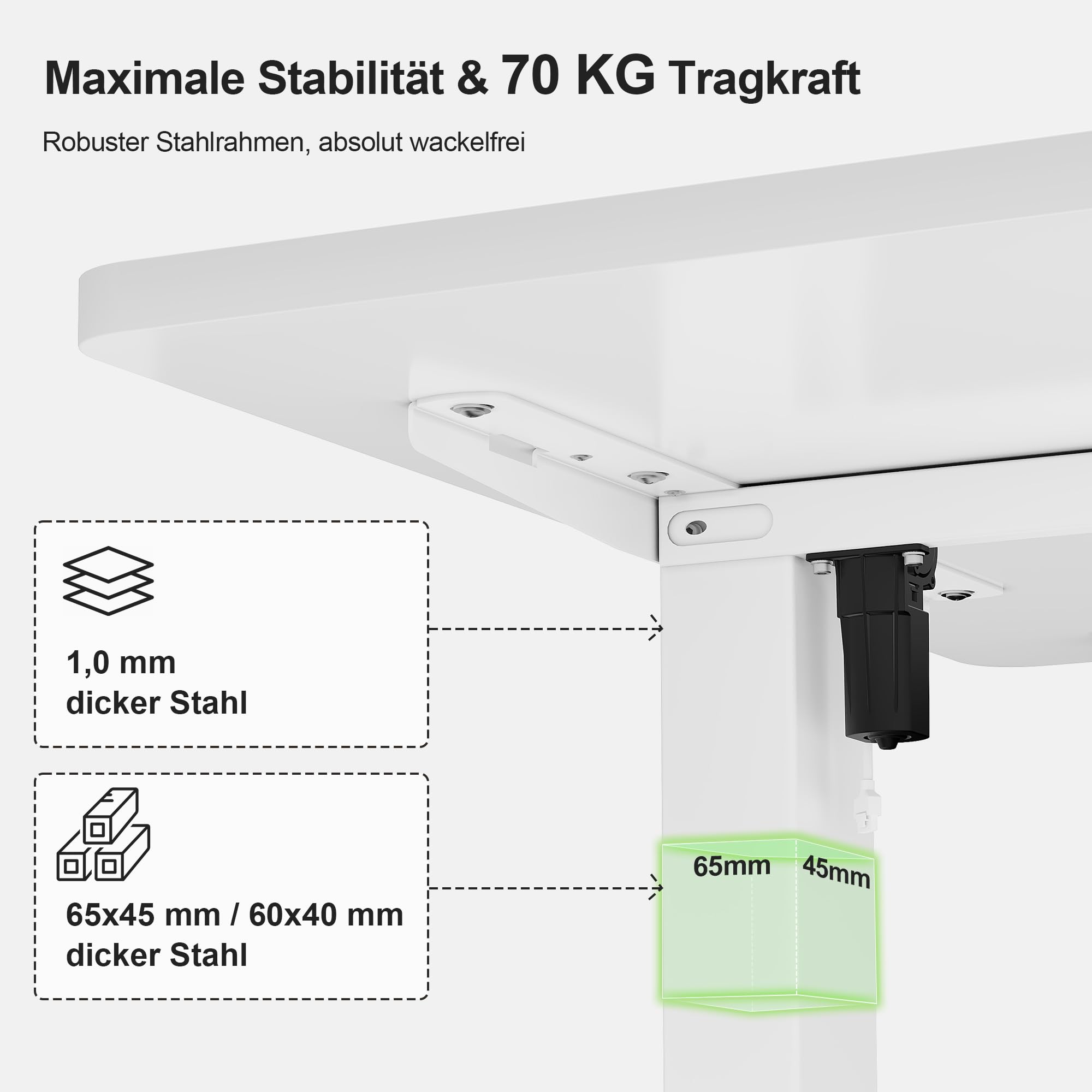 JUMMICO 160x70cm Höhenverstellbarer Schreibtisch, USB-Anschluss, 2 Höhen Memory-Funktion, Anti-Kollisions, Erinnerungsfunktion