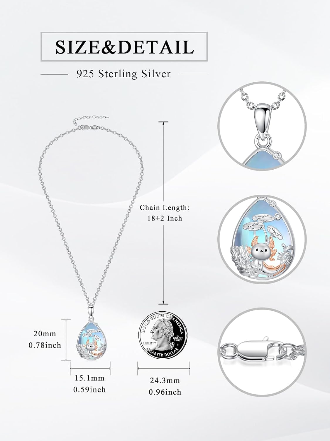 Dorunmo Highland Cow/Peacock/Dolphin/Butterlfy/Penguin/Cat/Axolotl/Hummingbird/Elephant Necklace for Women Sterling Silver Moonstone Pendant Necklace Animals Jewelry Gifts for Women Mom Her - Image 5